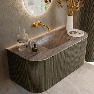 Badmeubel Mondiaz Kurve-Dlux | 100 cm | Meubelkleur Shadow | Wastafelkleur Oza | Solid surface | Wasbak midden spoelbak | Zonder kraangat(en)