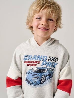 Sweater met capuchon met print gemêleerd grijs