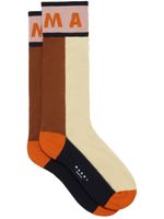 Marni chaussettes colour block à logo intarsia - Marron