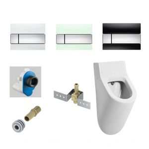 Salenzi Urinoir Set Hung Achterinlaat Mat Wit met TECE Square Drukplaat Glas - Urinoirset-tecsquareg