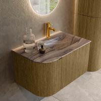 Badmeubel Mondiaz Kurve-Dlux | 75 cm | Meubelkleur Dusk | Wastafelkleur Sombra | Solid surface | Wasbak rechter zijde spoelbak | 1 kraangat