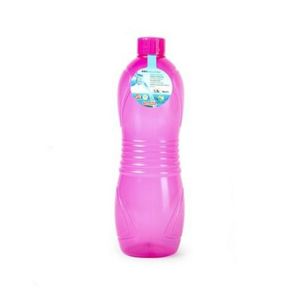 Drinkfles/waterfles/bidon - 1500 ml - transparant/roze - kunststof