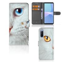 Sony Xperia 10 III | Telefoonhoesje | Met pasjeshouder | Witte Kat