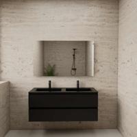 ACTIE BWS Badmeubel | Paris | Mat Zwart 120 cm | Hoogglans Wit Wastafel | 2 Kraangaten