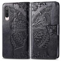 Voor Xiaomi 9 Pro Butterfly Love Flower reliëf horizontale Flip lederen draagtas met beugel Lanyard Card slot portemonnee (zwart)