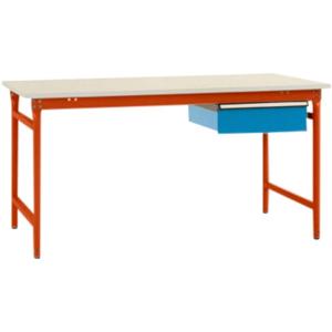 Manuflex BB5251.2001 Compleet bijzettafel basis stationair met melamine schijf + enkele lade, bxdxh: 1500 x 800 x 780 mm Rood-oranje (RAL 2001)