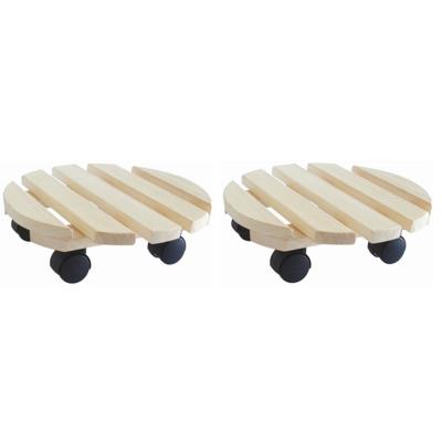 Plantentrolley - 2x - multiroller - hout - 30 cm - rond - tot 30 kg