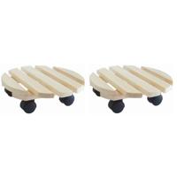 Plantentrolley - 2x - multiroller - hout - 30 cm - rond - tot 30 kg