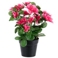 Louis Maes Azalea Kunstplant - donker roze - in binnenpot - H25 cm - kunstbloemen