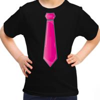 Verkleed t-shirt voor kinderen - stropdas - zwart - meisje - carnaval/themafeest kostuum