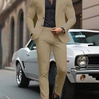 Bon&Bon Mode Men's White Regular Fit Suit - Blazer and Pants Set Khaki / S