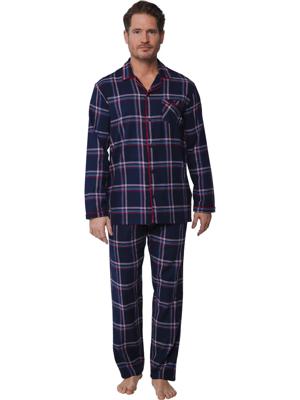 Flanellen Heren Pyjama met knoopsluiting - Donkerblauw - Maat S