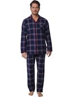 Flanellen Heren Pyjama met knoopsluiting - Donkerblauw - Maat S