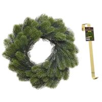 Dennenkrans 50 cm met 106 takken kerstversiering met gouden hanger - thumbnail