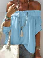 Mode gewoontjes eenhals bovenkant drie kwartier mouw chiffon t-shirt - thumbnail