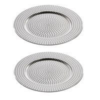 8x stuks diner borden/onderborden zilver met steentjes 33 cm