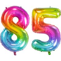 Grote folie ballonnen cijfer 85 in het glimmend multi-kleuren 86 cm