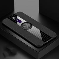 Voor OPPO A9 XINLI stiksels doek Textue schokbestendig TPU beschermhoes met ring houder (zwart)