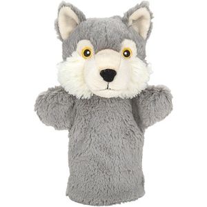 Pluche grijze wolf/wolven handpop knuffel 24 cm speelgoed   -