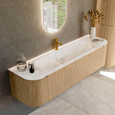 Badmeubel Mondiaz Kurve-Dlux | 170 cm | Meubelkleur Oak | Wastafelkleur Frappe | Solid surface | Midden spoelbak | 1 kraangat