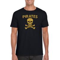 Piraten party verkleed t-shirt - zwart - met gouden glitter print - heren - piraten verkleedkleding