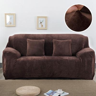Pluche stof sofa cover dikke zachte bank elastische sofa covers niet omvatten kussensloop specificatie: 4 Seat 230-300cm (koffie)
