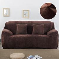 Pluche stof sofa cover dikke zachte bank elastische sofa covers niet omvatten kussensloop specificatie: 4 Seat 230-300cm (koffie)