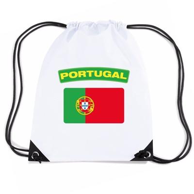 Portugal thema sporttas - nylon rijgkoord rugzak - wit met vlag print - supporters