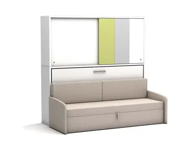 Eenpersoons bedkast Academy - Verde - met crème bank Eenpersoons bedkast Academy - Verde - met crème bank