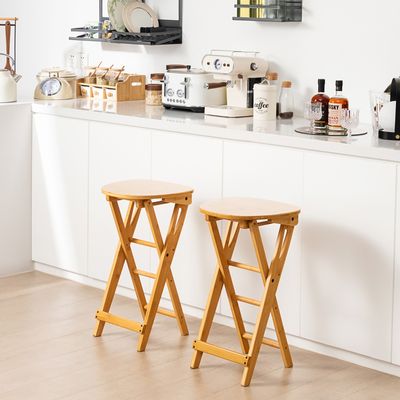 Set van 2 Barkrukken Inklapbaar Barstoel van Bamboe met Voetensteun Keukenstoel Zithoogte 61 cm Barkruk voor Keuken/Tuin/Bar Natuur