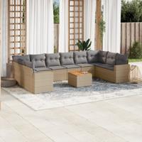 11-delige Loungeset met kussens poly rattan gemengd beige