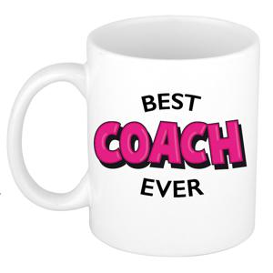 Cadeau koffie/thee mok voor coach/trainer - roze - trotse coach - keramiek - 300 ml