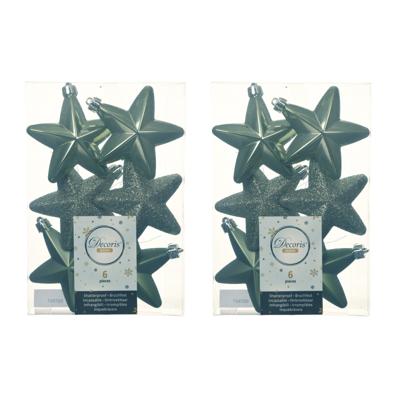 Decoris kersthanger sterren - 12x st - mosgroen - 7 cm - kunststof - kerstornamenten
