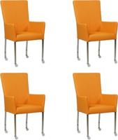 Set van 4 Oranje leren moderne eetkamerstoelen Deal - met armleuning poot vierkant rvs met wiel - Toledo Leer Mandarin (oranje leer)