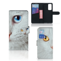 Huawei P40 Pro Telefoonhoesje met Pasjes Witte Kat - thumbnail