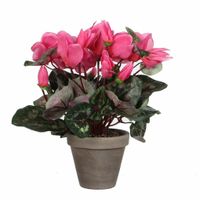 Roze cyclaam kunstplanten 30 cm in grijze pot