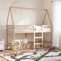 Halfhoogslaper met ladder en bedhuis grenenhout 90x200 cm