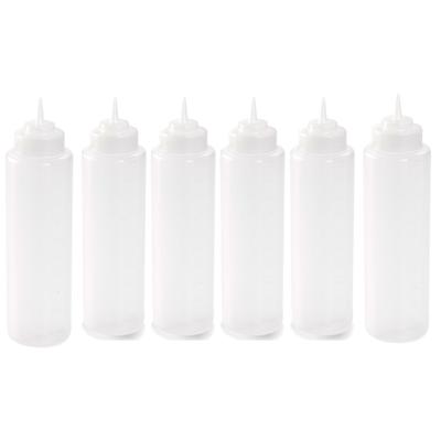 Doseerfles/sausfles - 6x stuks - kunststof - transparant - met schenktuit - 1000ml - 22 cm