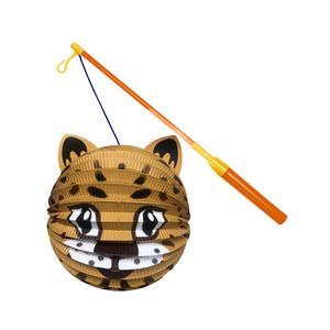 Bol lampion panter - bruin - H20 cm - papier - met lampionstokje - 39 cm