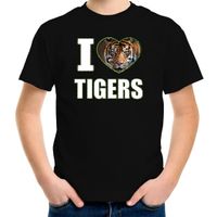 I love tigers t-shirt met dieren foto van een tijger zwart voor kinderen - thumbnail