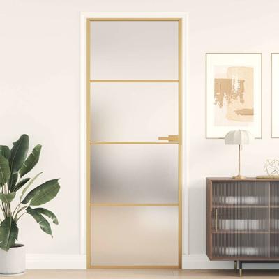 VidaXL Binnendeur smal 76x201,5 cm gehard glas en aluminium goudkleur