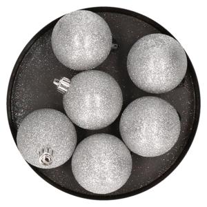 Kerstballen - 6x st - zilver - glitters - D8 cm - kunststof - kerstversiering