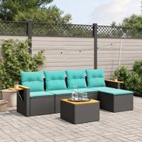 6-delige Loungeset met kussens poly rattan zwart