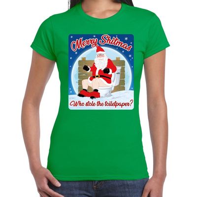 Fout kerst t-shirt merry shitmas toiletpaper groen voor dames Fout kerst t-shirt merry shitmas toiletpaper groen voor dames