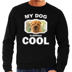 Shar pei honden sweater / trui my dog is serious cool zwart voor heren