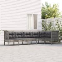 6-delige Loungeset met kussens poly rattan grijs