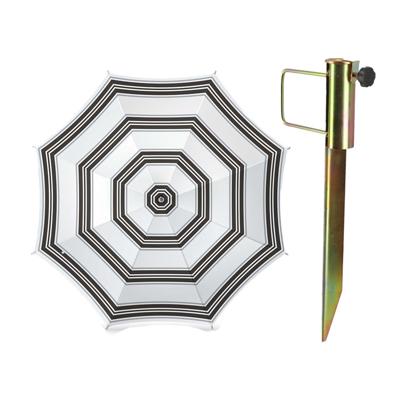 Parasol met metalen grondharing - wit/zwart strepen- polyester - Dia 180 cm - verstelbaar