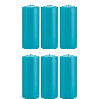 6x Turquoise blauwe cilinderkaarsen/stompkaarsen 8 x 20 cm 119 branduren