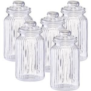 Zeller Voorraadpot - 5x - glas - rond - strepen - 1,2 L - 11 x 22 cm - bewaarpot