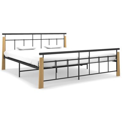 Bedframe metaal en massief eikenhout 180x200 cm